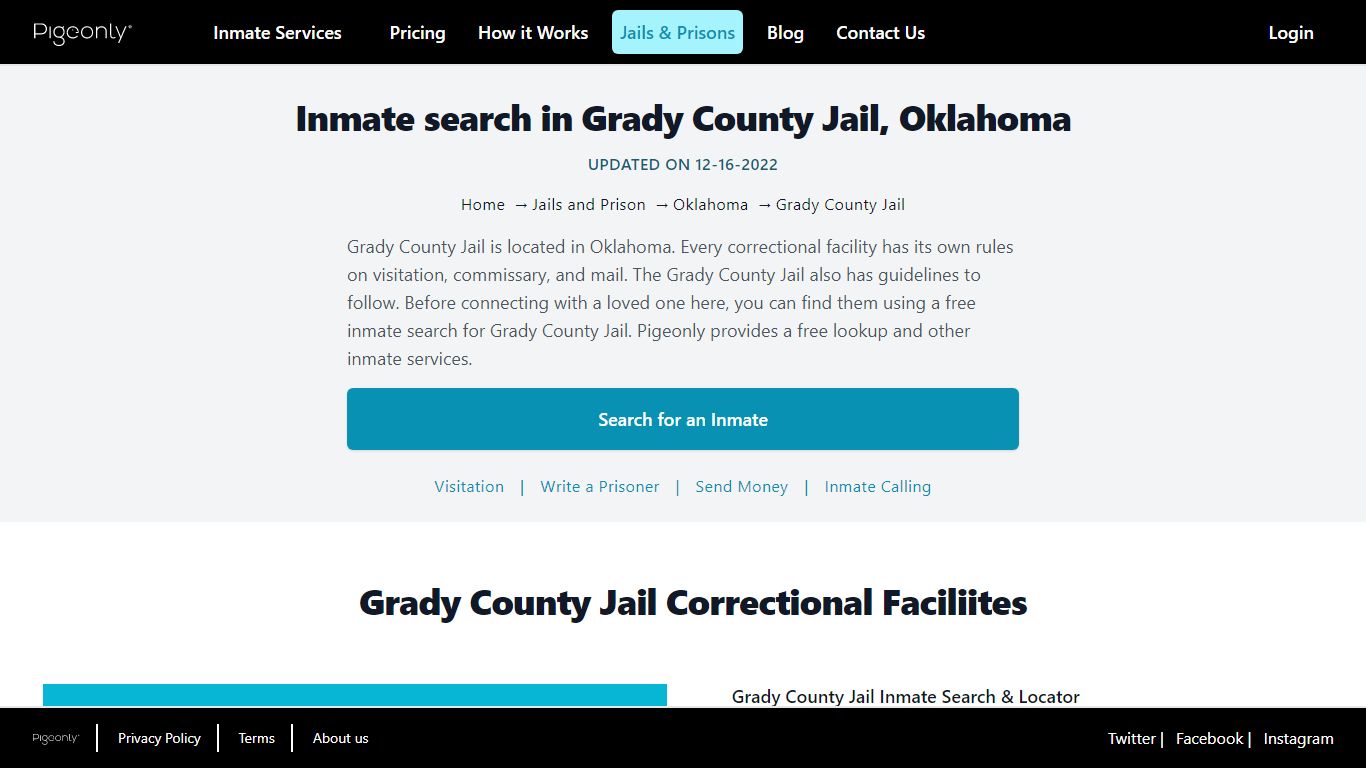 Inmate Search Grady County Jail, Oklahoma | Pigeonly